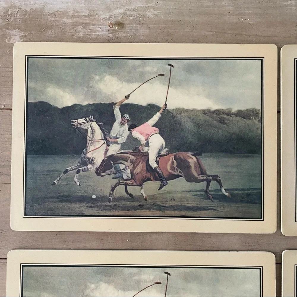 Set of 8 Vintage Polo Players Placemats and Coasters - Picture 3 of 16